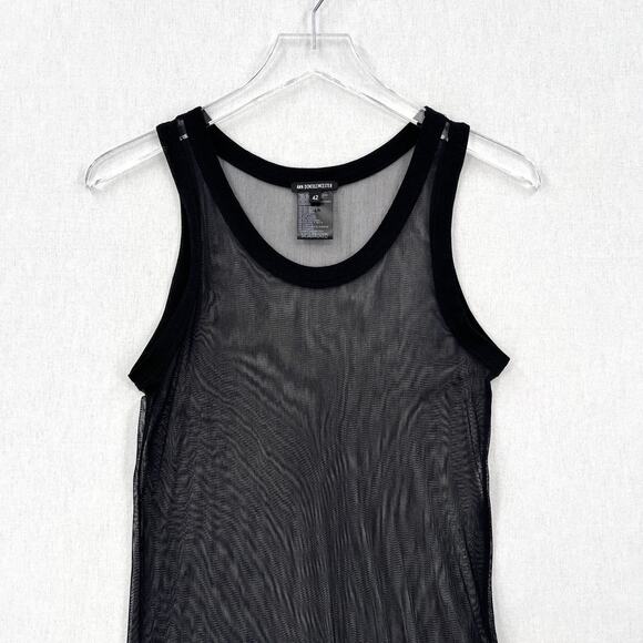 ANN DEMEULEMEESTER Sheer Mini Tank Dress Black 6 8 Black Silk Mesh Scoop Neck - Picture 4 of 15